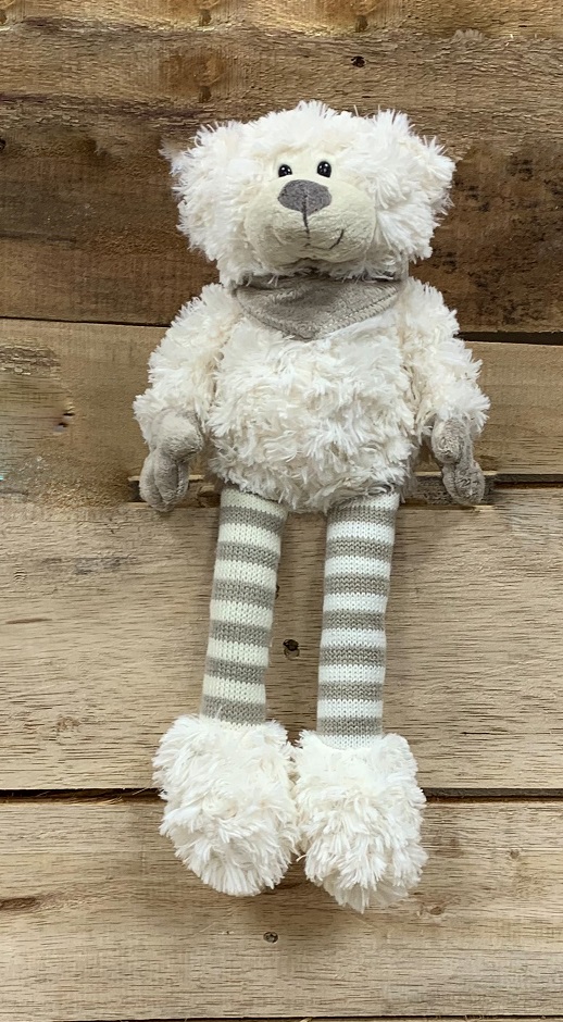 White Teddy Striped Legs 20cms